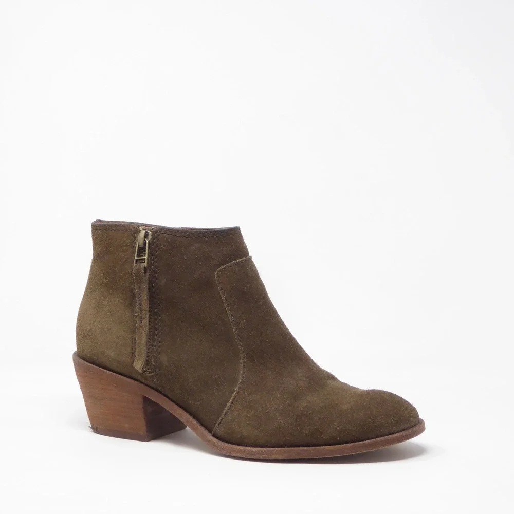 Madewell Janice Womens Ankle Boots Brown Suede Side Zip Block Heel 8